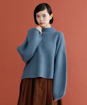 merlot ハイネックバルーンスリーブニットトップス