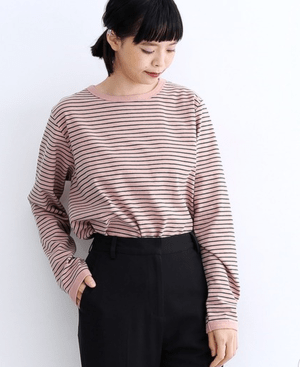merlot 配色パイピングボーダーロンTシャツ