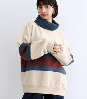 merlot 配色切替リブタートルネックプルオーバー