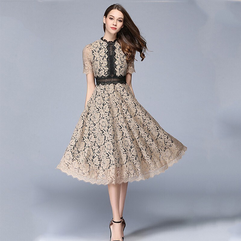 Wild Lily ブラックレース切替 総レース ロング丈 ワンピース