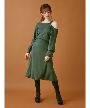 dazzlin オープンショルダーニットマキシワンピース