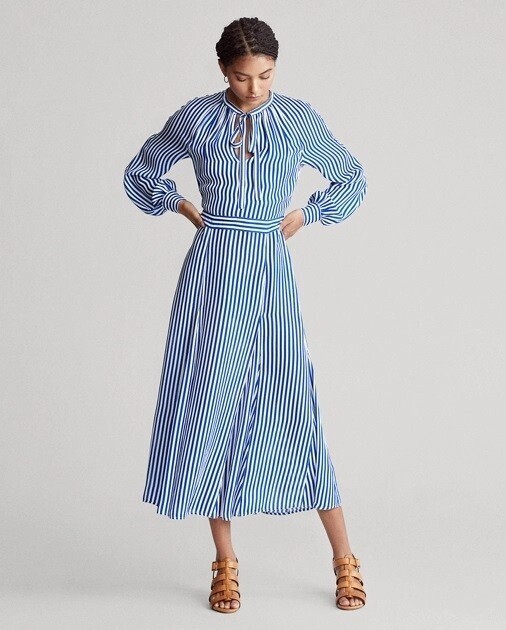 POLO RALPH LAUREN Striped Silk-Blend Dress
