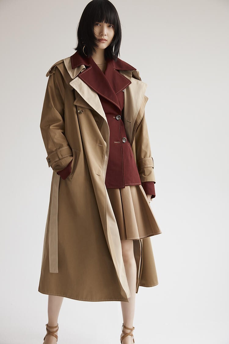 ADEAM Camel with Beige Double Trench Coat