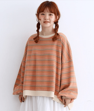 merlot ボリュームスリーブマルチボーダールーズプルオーバー