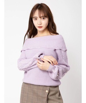 CECIL McBEE オフショルパール付ニット