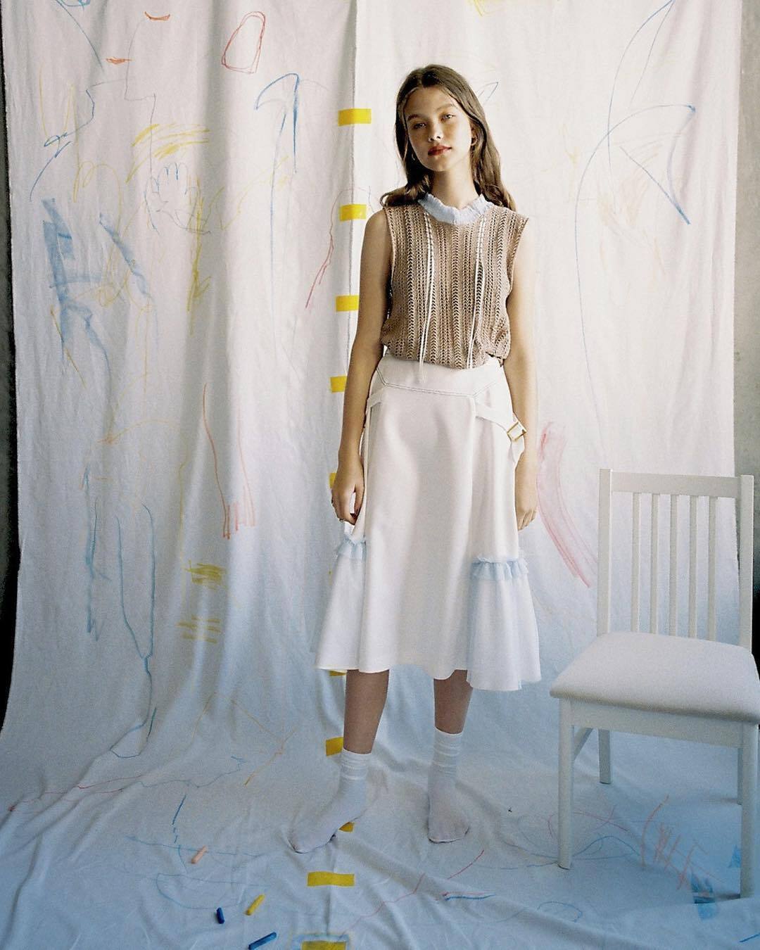 YUKI SHIMANE Lydia lace tuck knit top