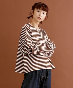 merlot ビッグシルエットボーダー柄カットソー