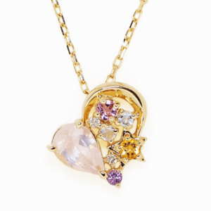Sweets Jewelry Market 【sj02091】K10YG(イエローゴールド) ローズクォーツ/ダイヤモンド ハートネックレス
