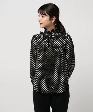 Loulou Willoughby デシンドットフリルボウタイブラウス