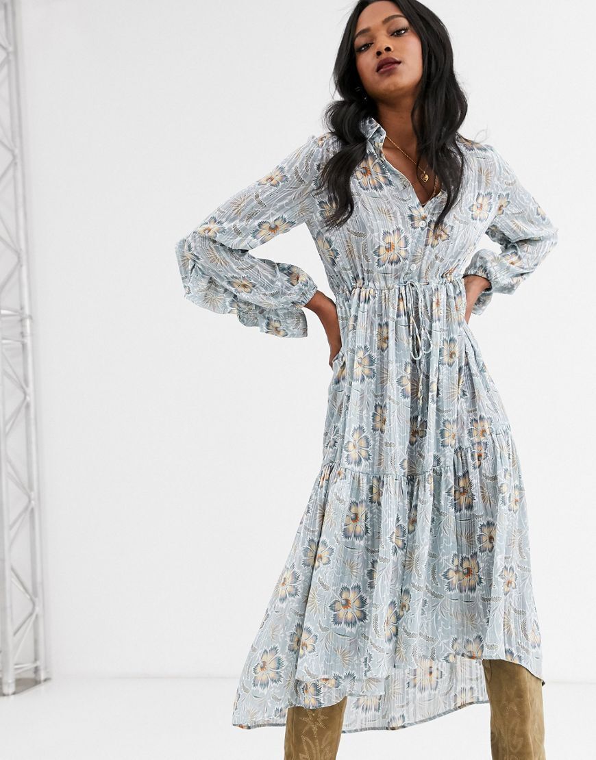 MANGO button front asymmetric hem dress in floral print