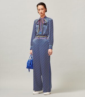 Tory Burch CONTRAST BINDING PRINTED BOW BLOUSE