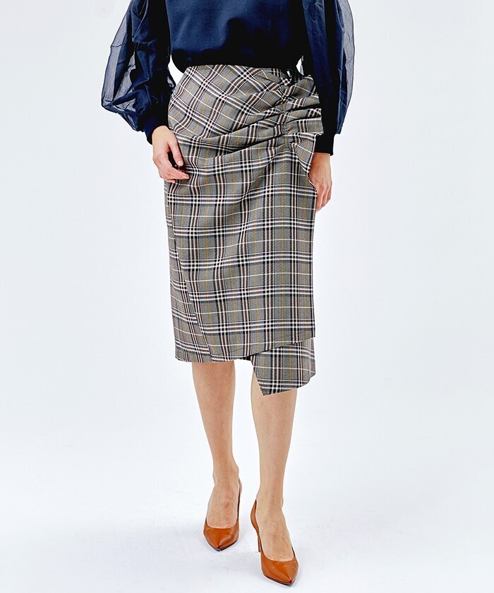 LANVIN en Bleu サイドタックチェックスカート