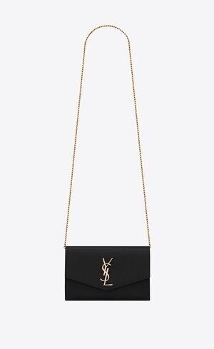 SAINT LAURENT UPTOWN CHAIN WALLET IN GRAIN DE POUDRE EMBOSSED LEATHER