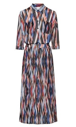 HUGO BOSS Midi zigzag-printed shirt dress with pliss? skirt part