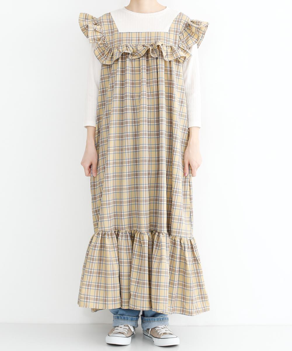 merlot レイヤード風フリルロングワンピース
