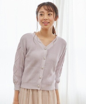MISCH MASCH 袖ケーブルビジューボタンミドルカーディガ