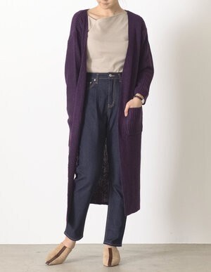 Re:EDIT 畦編みニットロングガウンカーディガン