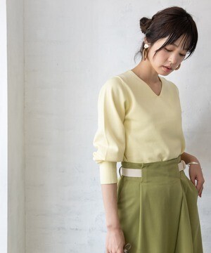 TIENS ecoute 袖アイレットVネックニット