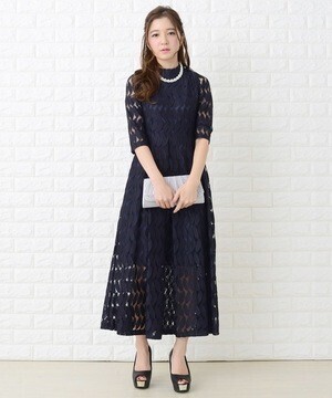 LACE LADIES リーフモチーフハイネックロングワンピース･ドレス