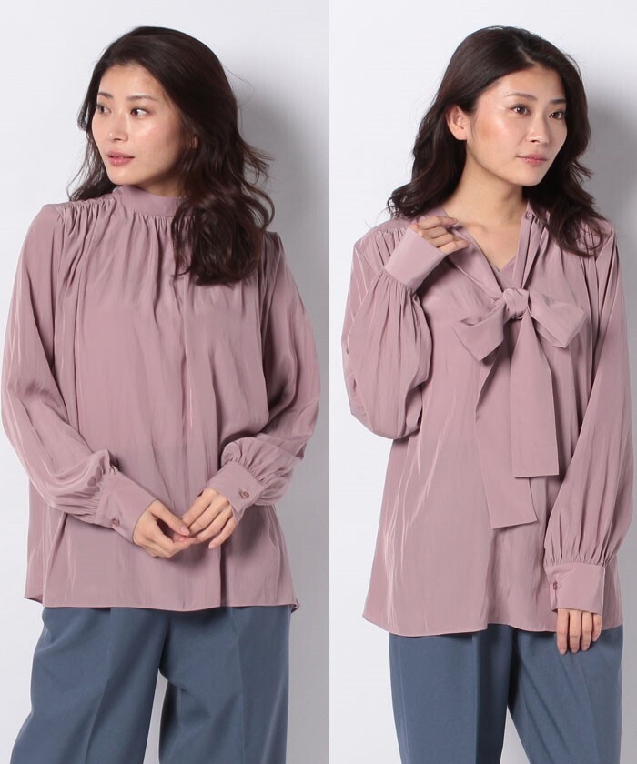 TONAL サテンギャザーハイネック2WAY ブラウス