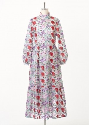 ADELLY Flower multi-color embroidery stand collar dress