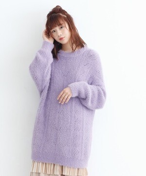 merlot フェザーヤーンシャギーニットトップス