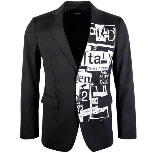 DSQUARED2 STRETCH WOOL GRAPHIC BLAZER BLACK IN 900