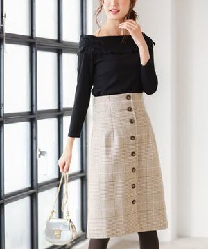 tocco フロント釦ハイウエストチェック柄スカート