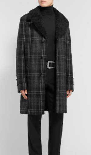 SAINT LAURENT Faux Shearling-Lined Checked Wool-Boucl? Overcoat