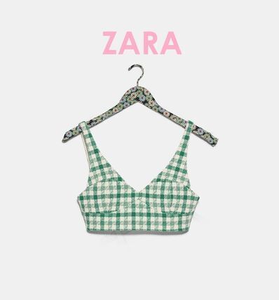 ZARA チェック柄ツイードクロップド丈トップス