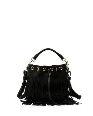 SAINT LAURENT PARIS Emmanuelle Small Suede Fringe Bucket Bag, Black