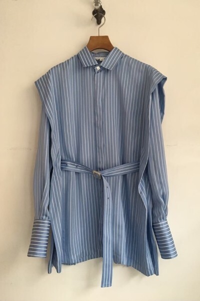 THE KEIJI BELTED STRIPE LAYERED SLEEVE SHIRT