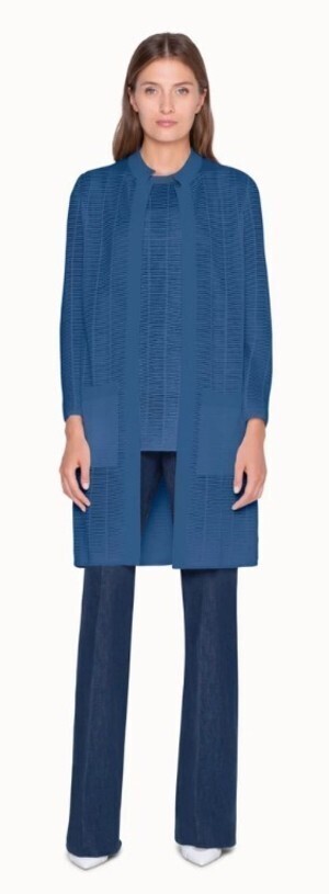 Akris Long Sleeve Cardigan in Wool Silk with Grid Optics