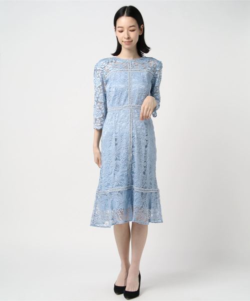 ASTORIA ODIER 花柄総レース　ミモレ丈フレアワンピース
