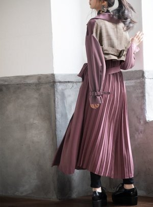 GRL バックプリーツチェックトレンチコート