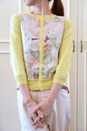 beautiful people ファレノプシスプリントクローズカーディガン/phalaenopsis pt.cloth cardigan (YELLOW)