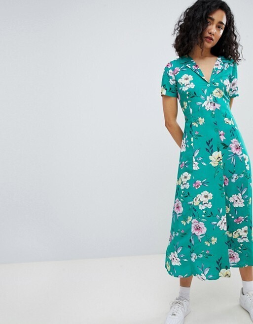 Bershka floral midi shirt dress