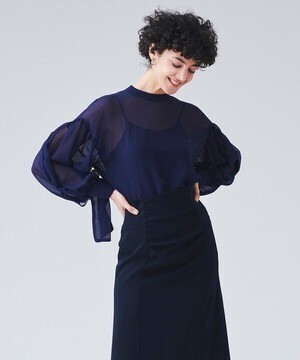 LANVIN en Bleu デザインカフス楊柳ブラウス