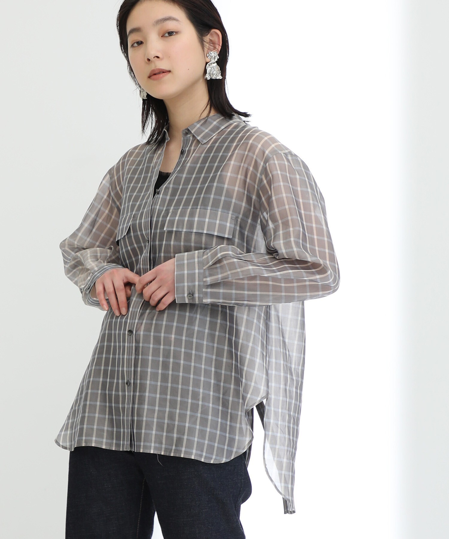 STUDIOUS シアーチェックバックスリットシャツ
