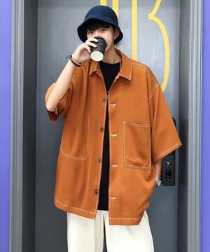 neos オーバーシルエット デザインステッチ ビッグポケット ジャケット シャツ