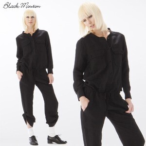 Black Mouton レーヨンリネンジャンプスーツ