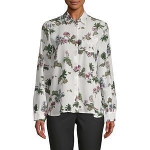 MARELLA Printed Silk Button Blouse White Fuchsia