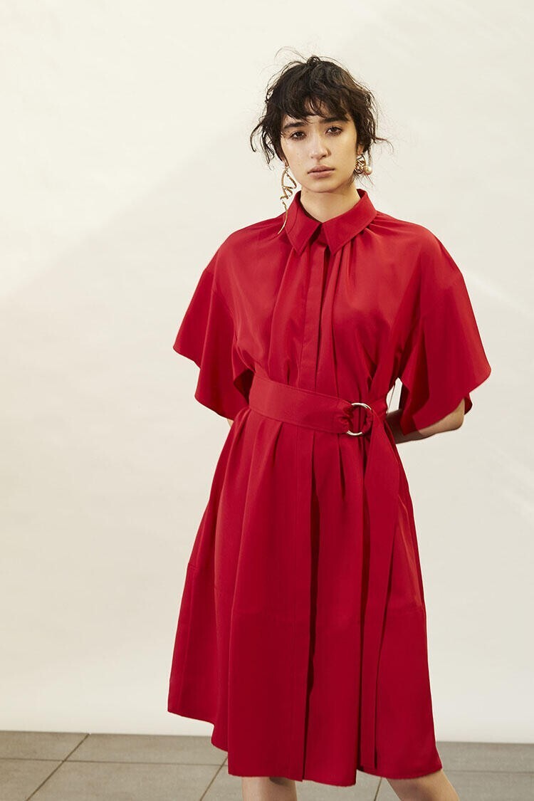 ADEAM Crimson Belted Shirt Dress