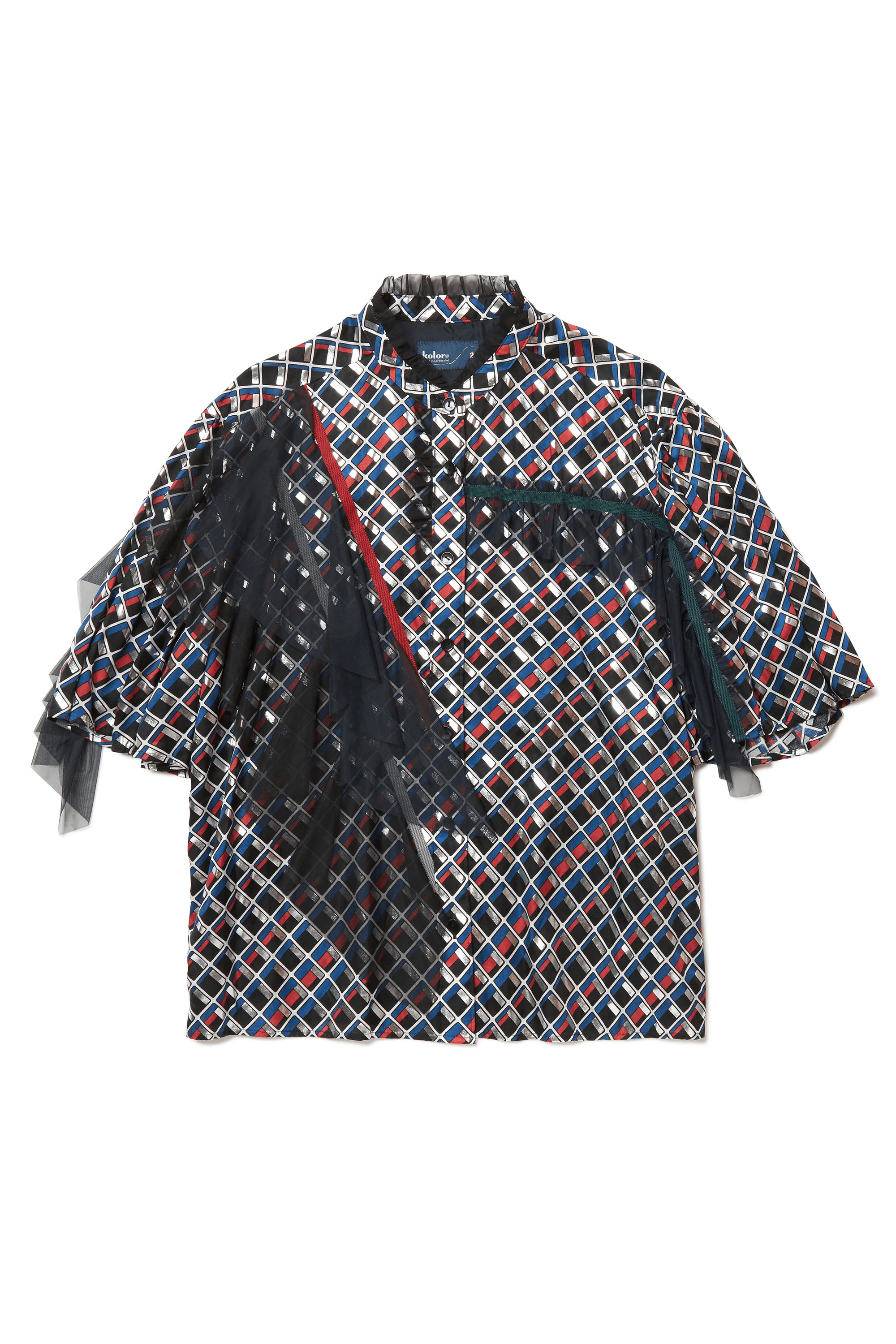 kolor バイアスチェック箔プリント シャツ