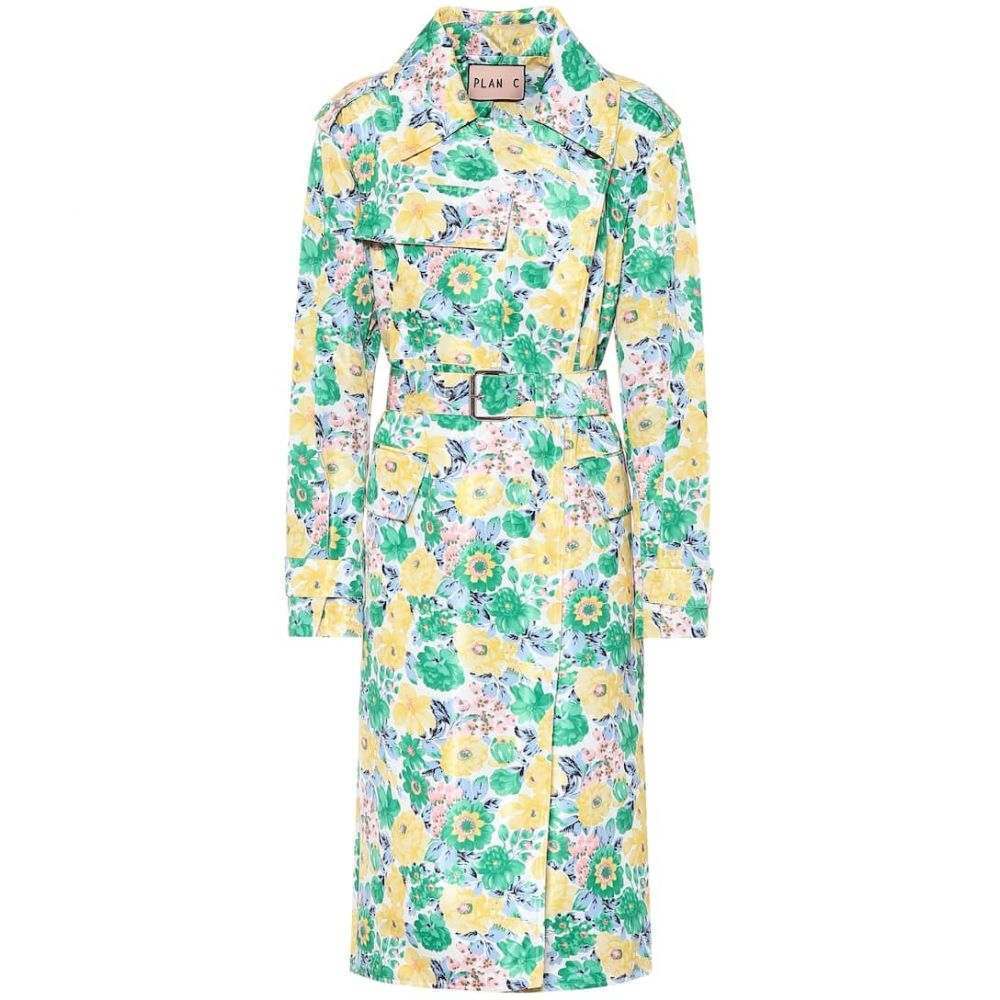 Plan C Floral satin trench coat】Blue Flower