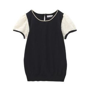 anatelier 袖レースパールビジューニット