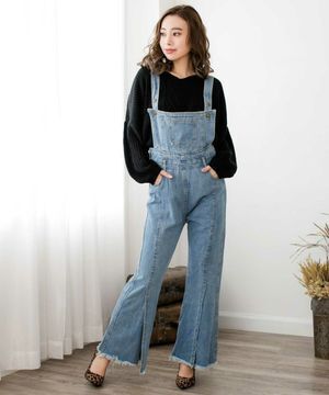 julia boutique ハイウエストフレアデニムサロペット・オールインワン