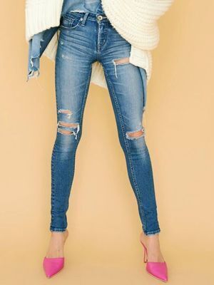 GYDA thigh high cut kneeダメージスキニーデニムパンツ