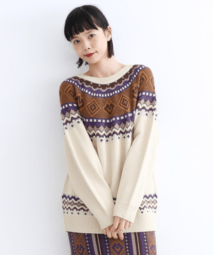 merlot まほうのじゅうたんノルディック柄ニットトップス