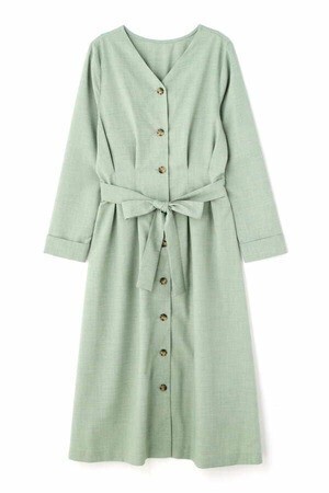 N.Natural Beauty Basic* ウエストタック麻調ワンピース